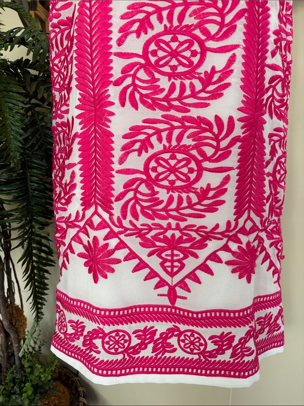 Lulu's White Shift Dress Pink Embroidered Floral Geometric Short Sleeve Mini - Picture 7 of 15
